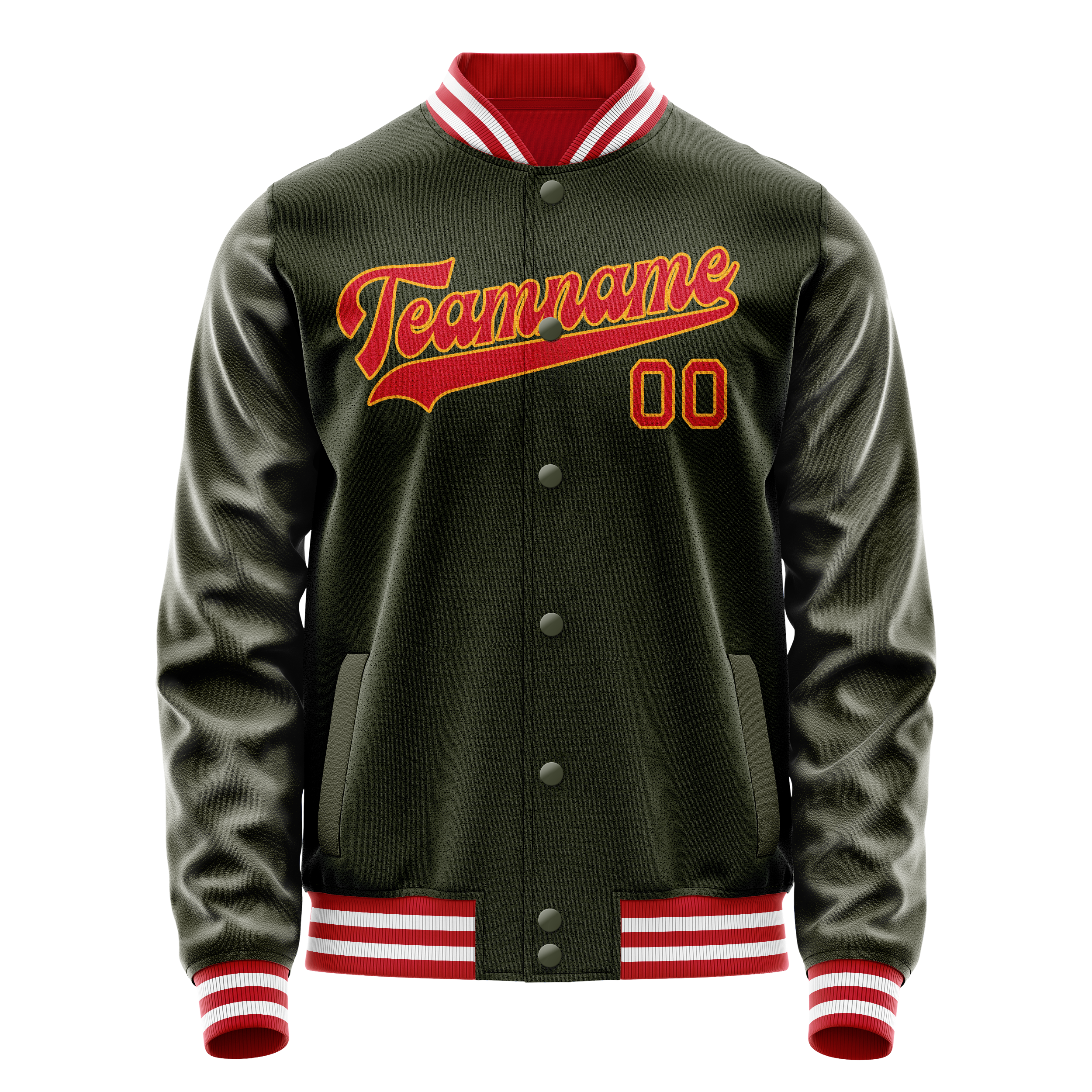 Custom Olive Red Solid Color Varsity Letterman Jacket JA02240617LH322