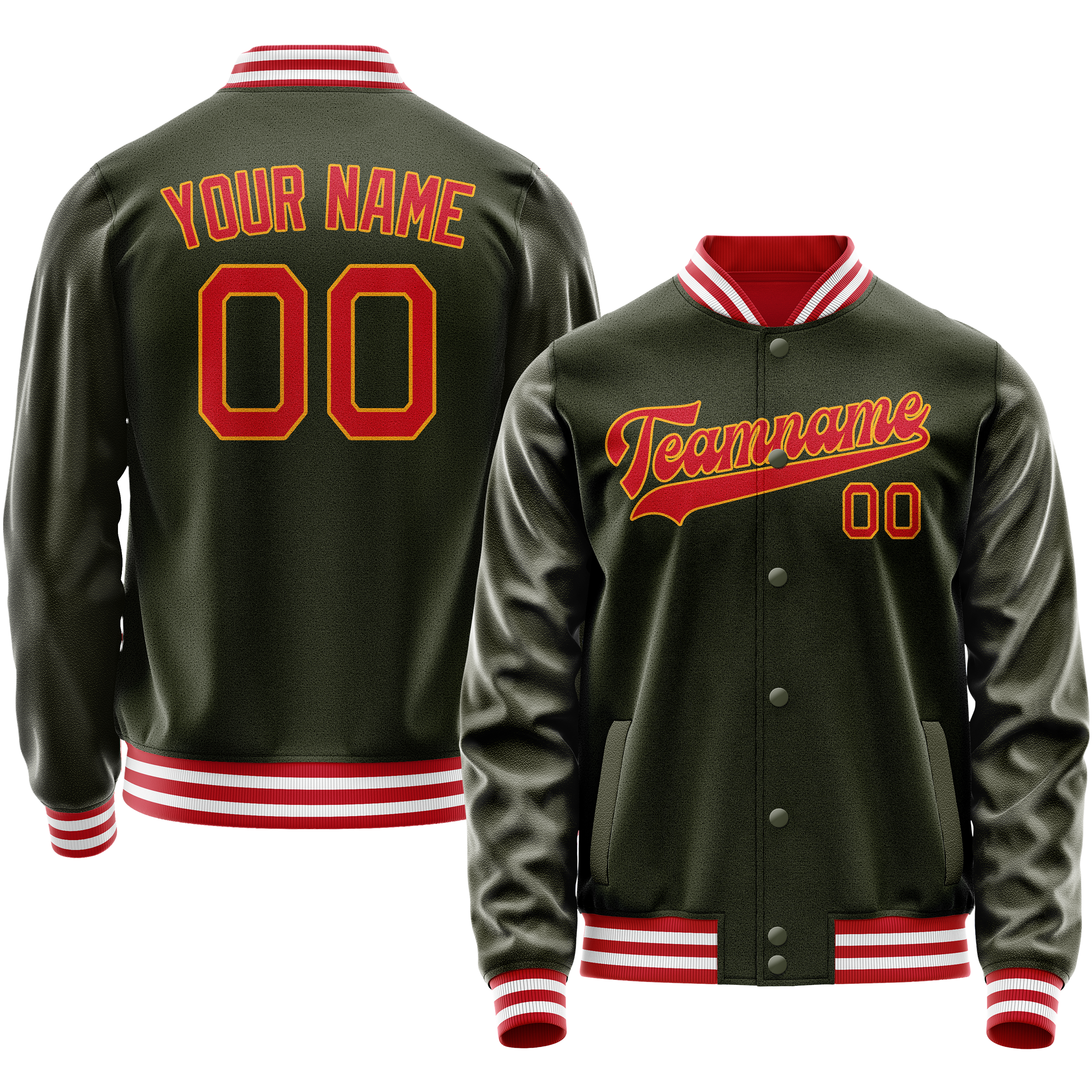 Custom Olive Red Solid Color Varsity Letterman Jacket JA02240617LH322