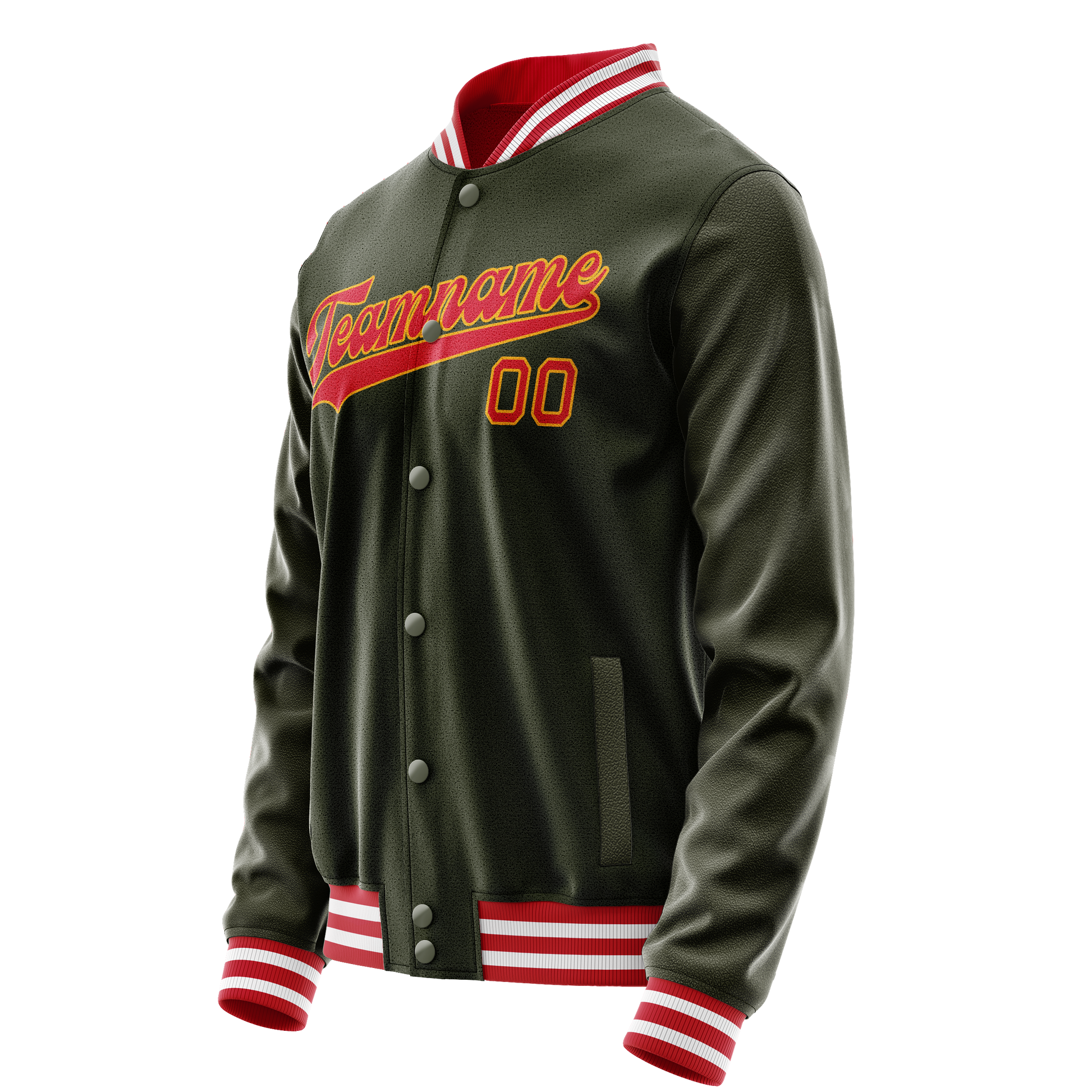 Custom Olive Red Solid Color Varsity Letterman Jacket JA02240617LH322