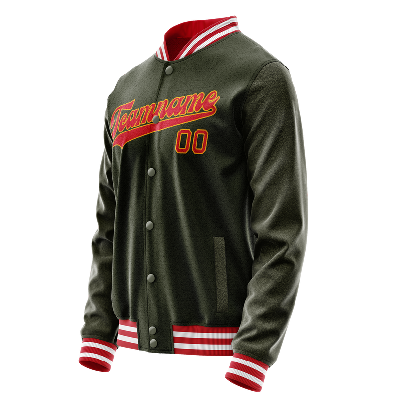 Custom Olive Red Solid Color Varsity Letterman Jacket JA02240617LH322