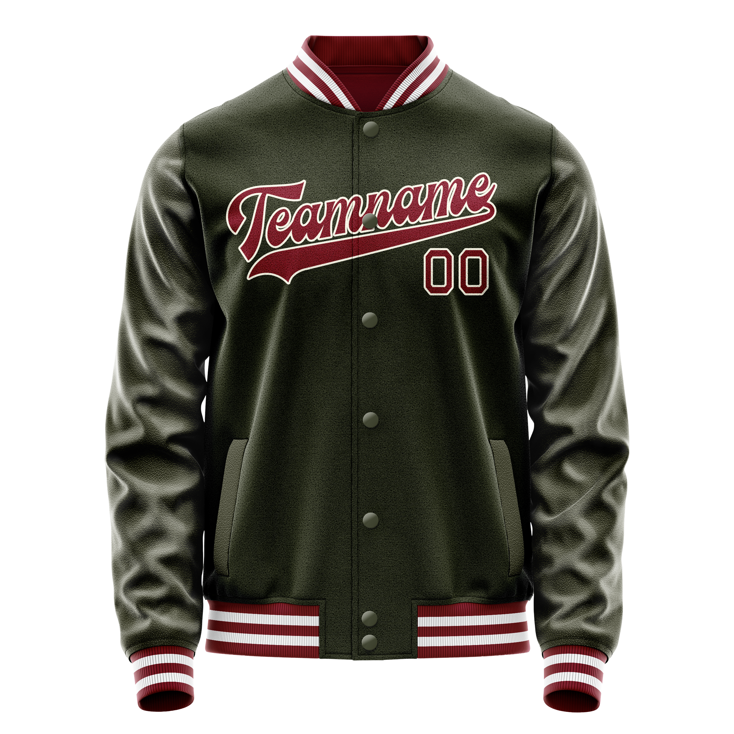 Custom Olive Red Solid Color Varsity Letterman Jacket JA02240617LH303