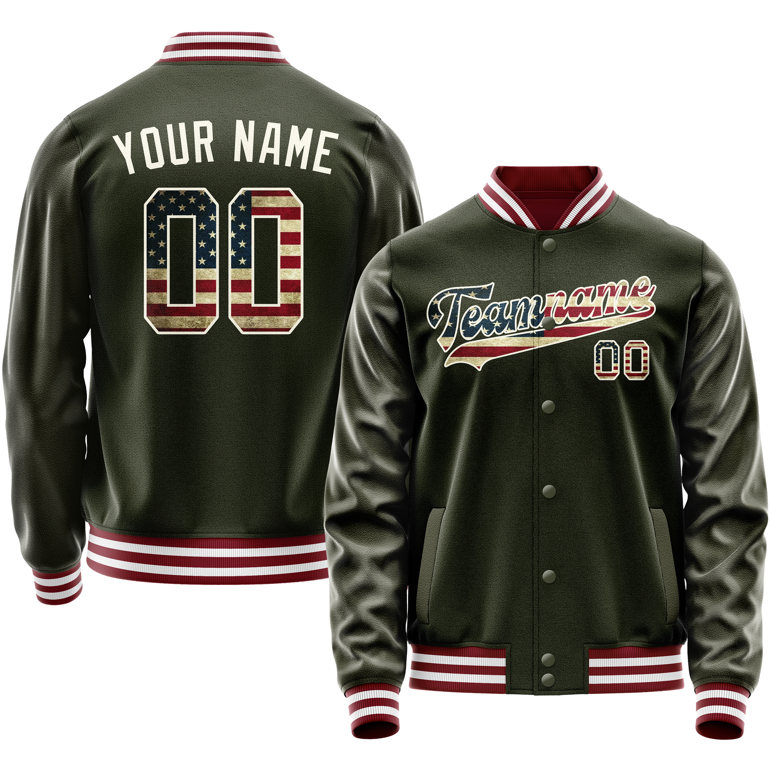 Custom Olive Cream Vintage Usa Flag Varsity Letterman Jacket JA02240617LH304