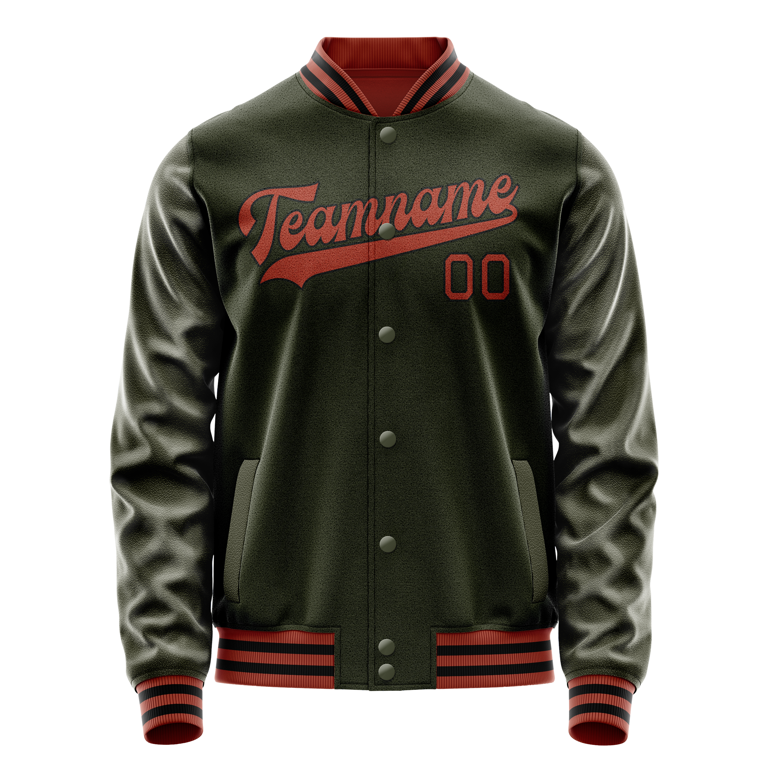 Custom Olive Red Solid Color Varsity Letterman Jacket JA02240617LH311