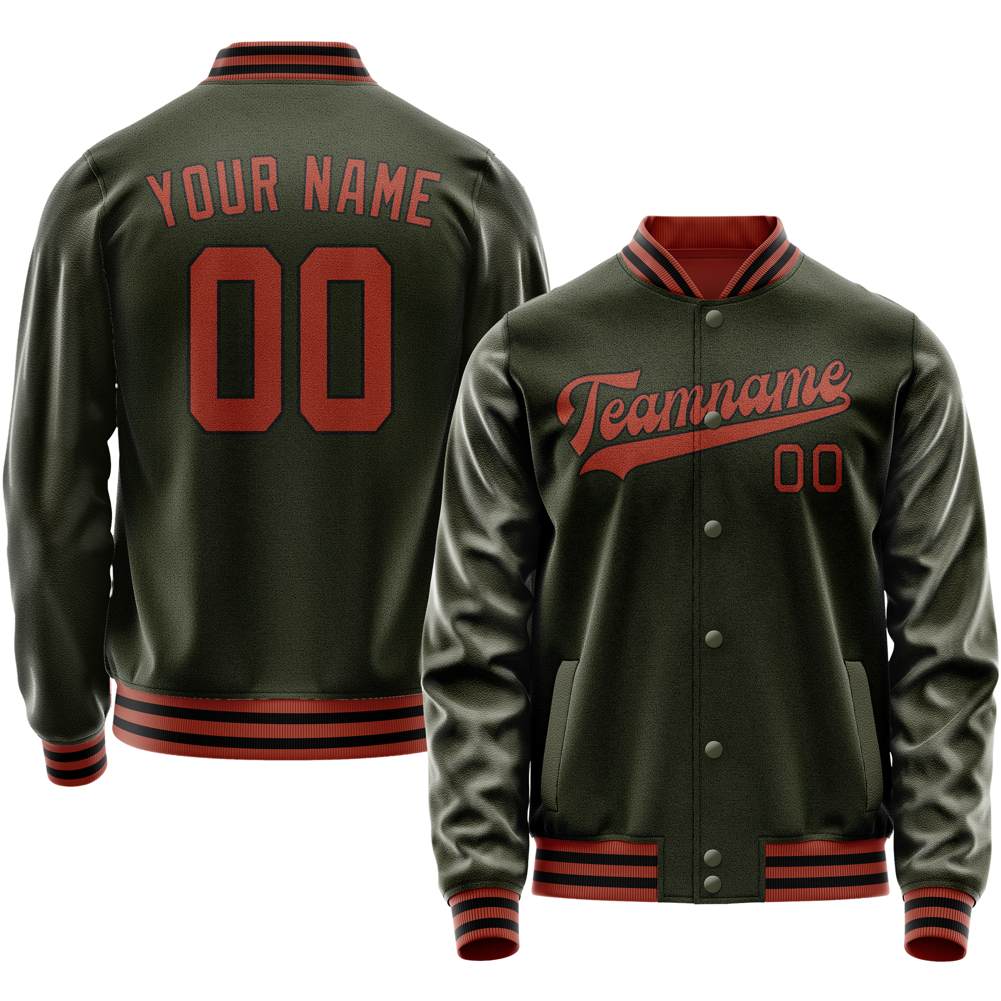 Custom Olive Red Solid Color Varsity Letterman Jacket JA02240617LH311