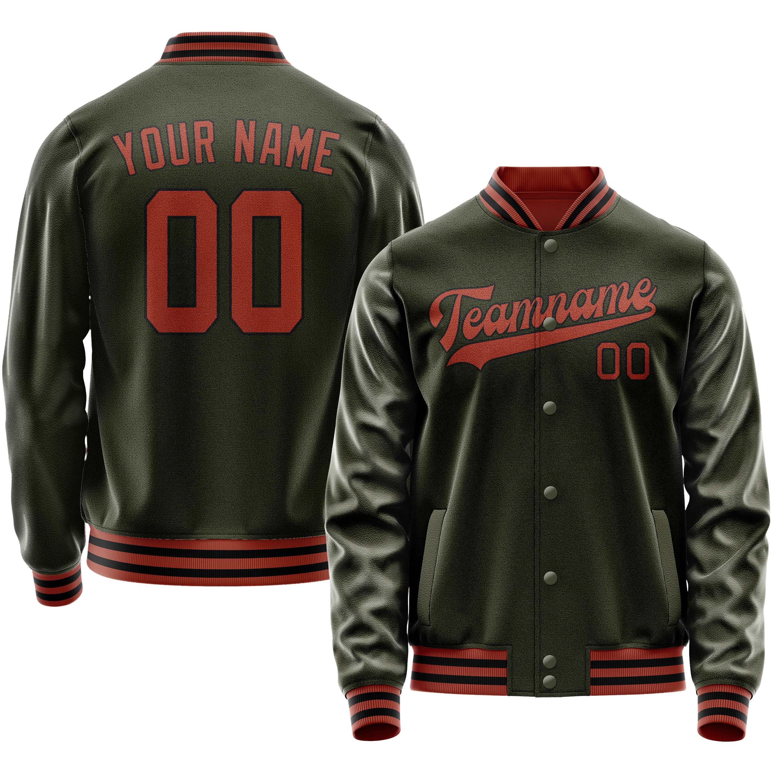 Custom Olive Red Solid Color Varsity Letterman Jacket JA02240617LH311