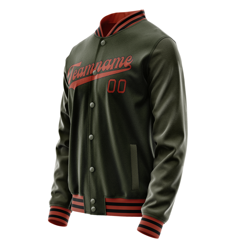 Custom Olive Red Solid Color Varsity Letterman Jacket JA02240617LH311