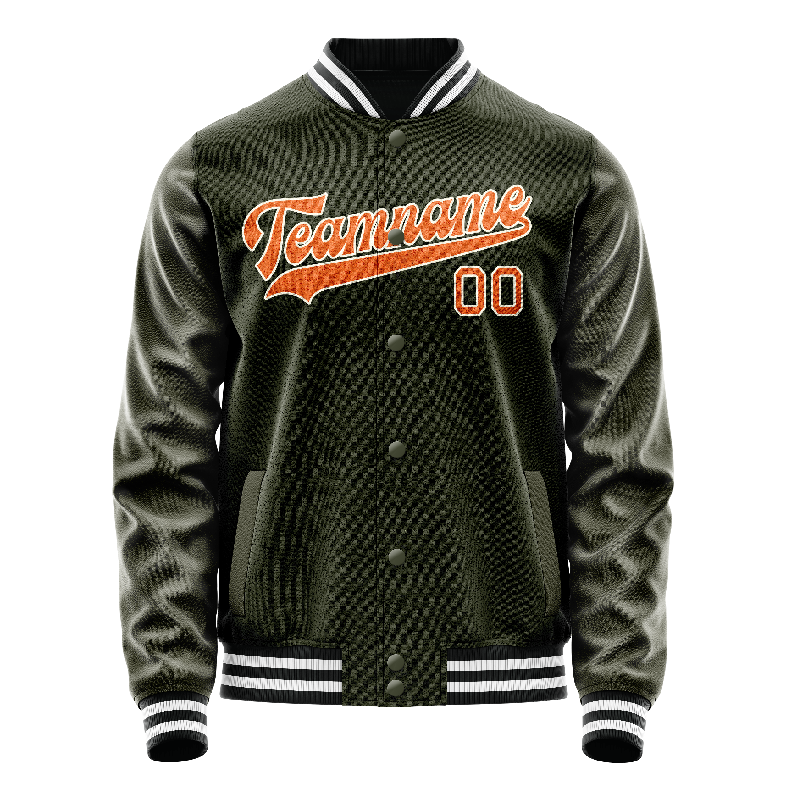 Custom Olive Orange Solid Color Varsity Letterman Jacket JA02240617LH302