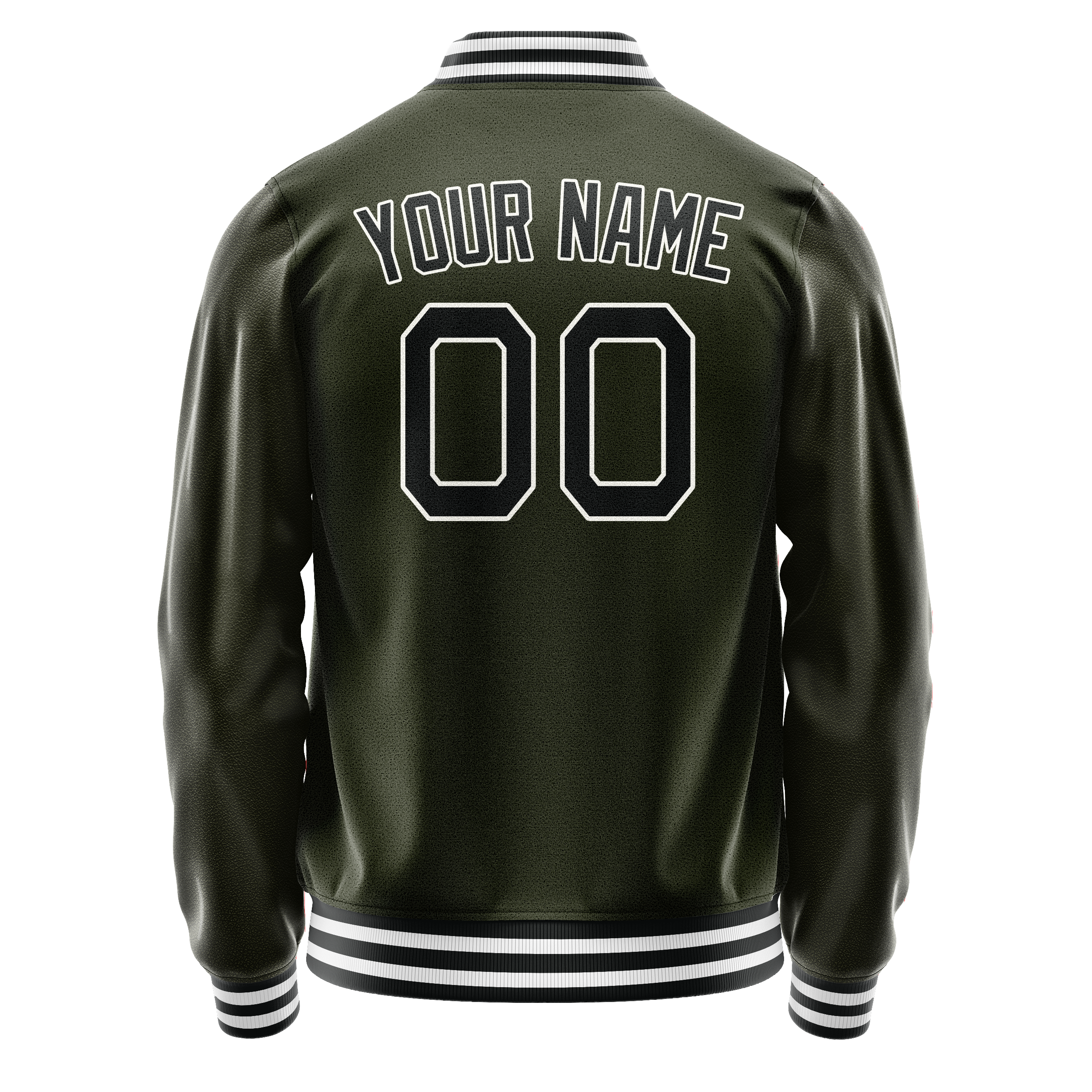 Custom Olive Black Solid Color Varsity Letterman Jacket JA02240617LH321