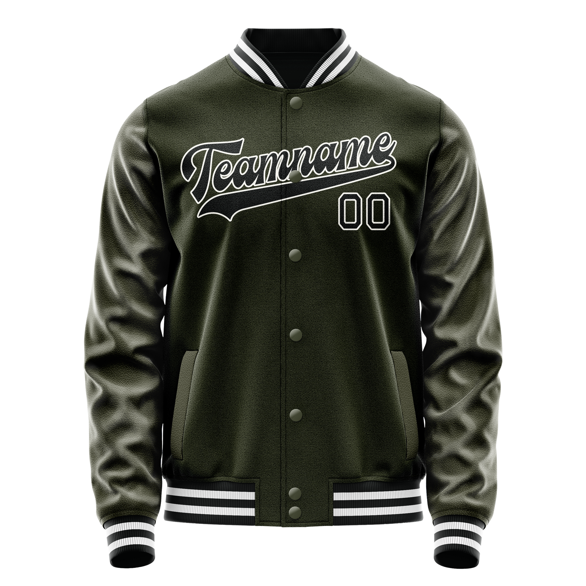 Custom Olive Black Solid Color Varsity Letterman Jacket JA02240617LH321