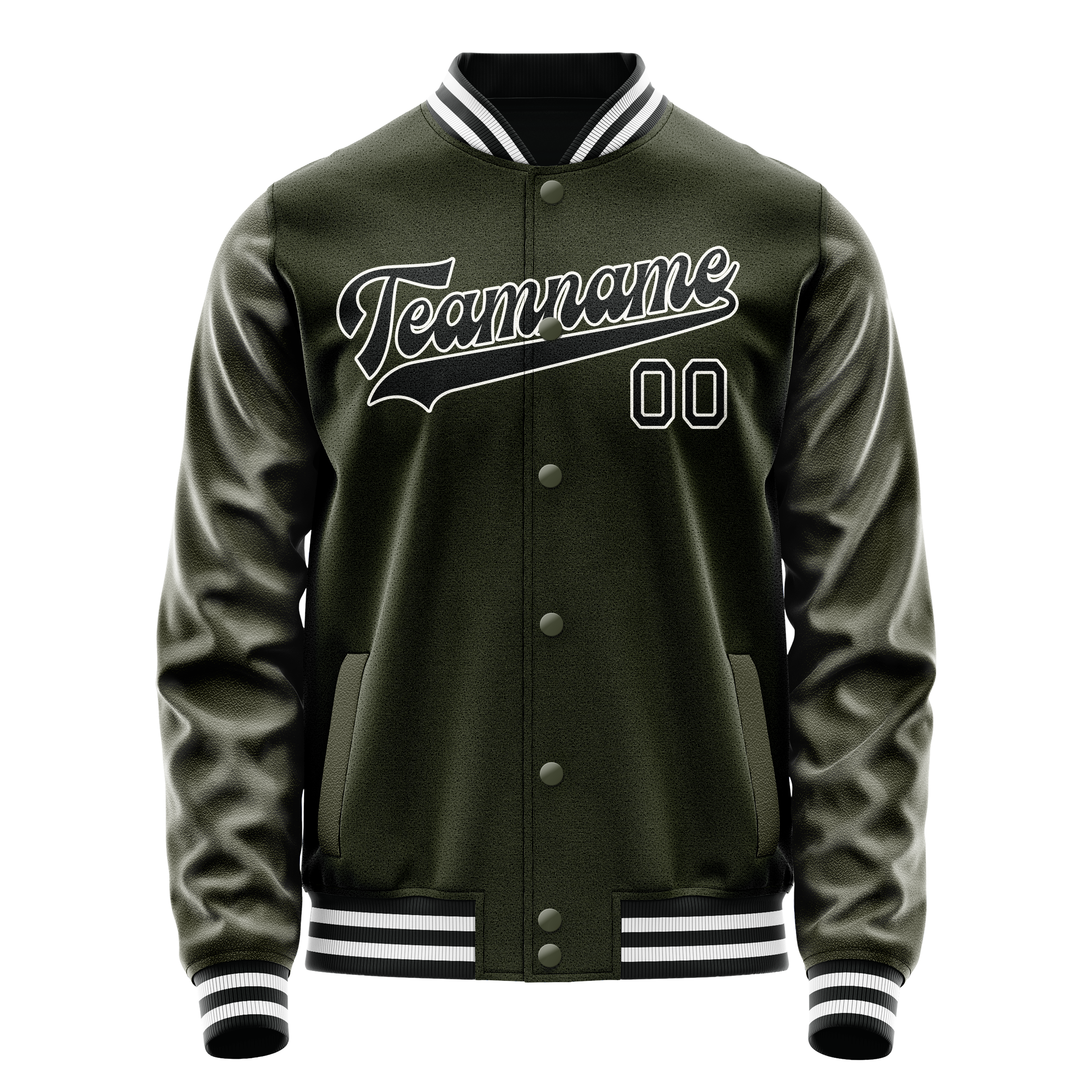 Custom Olive Black Solid Color Varsity Letterman Jacket JA02240617LH321