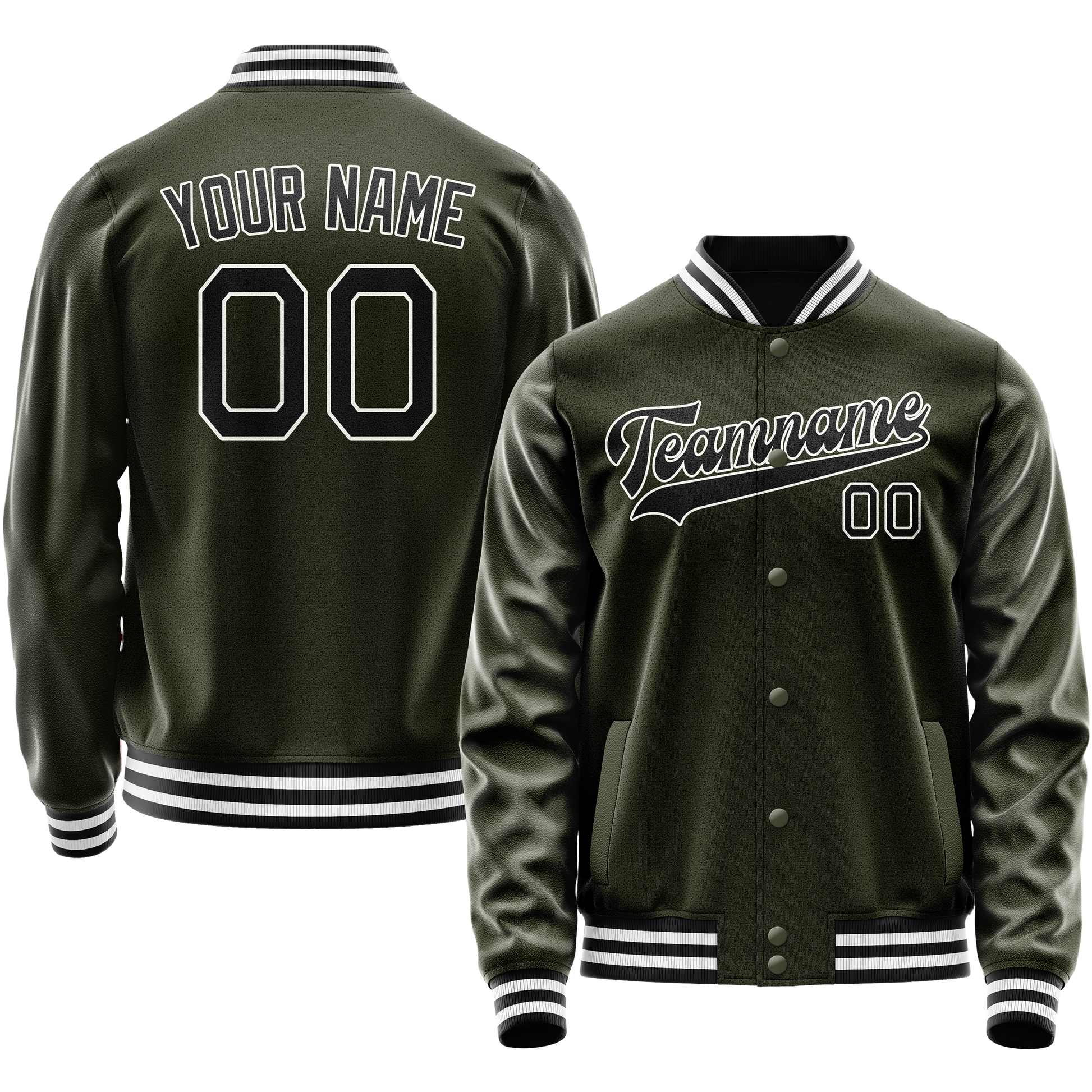 Custom Olive Black Solid Color Varsity Letterman Jacket JA02240617LH321