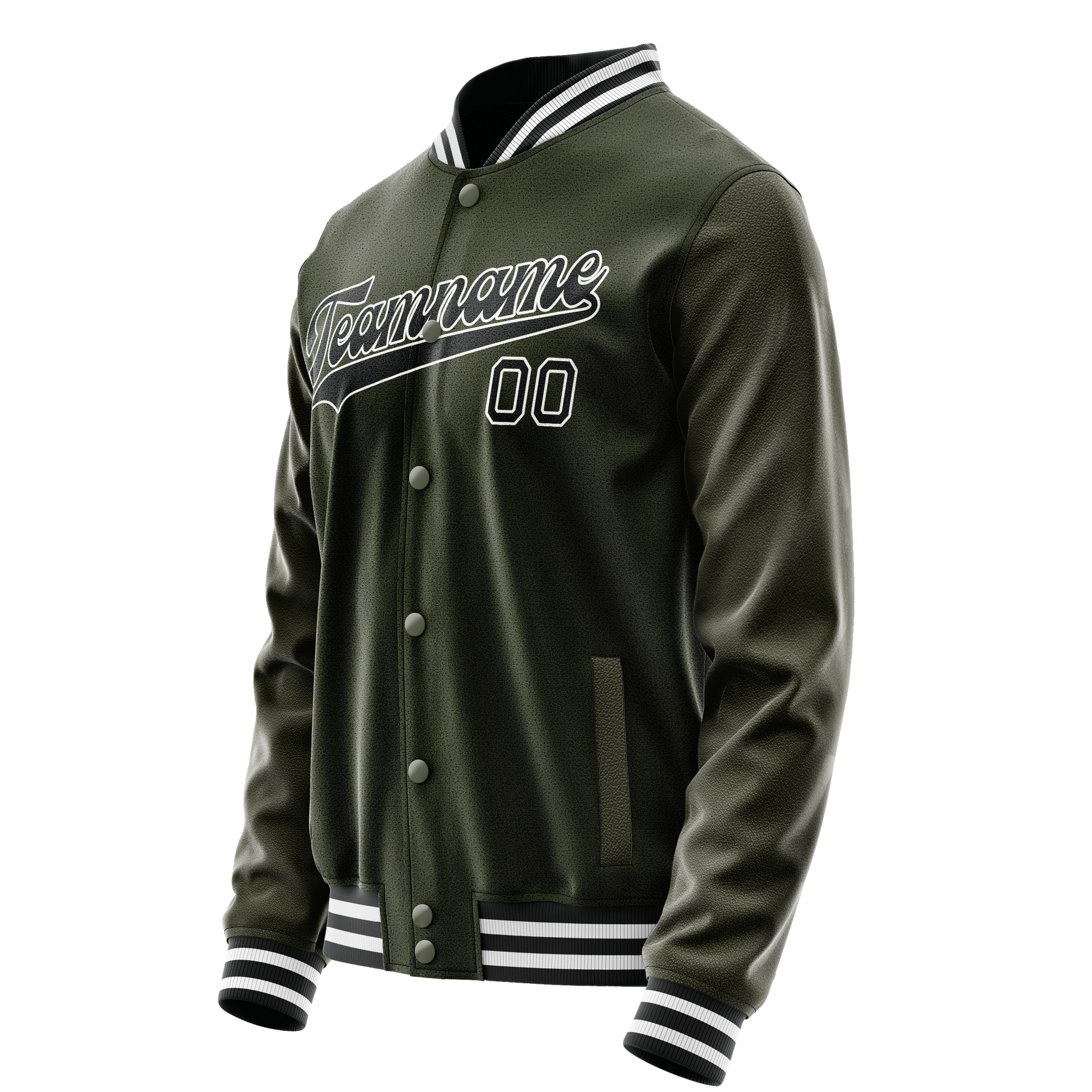 Custom Olive Black Solid Color Varsity Letterman Jacket JA02240617LH321