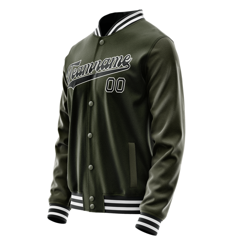 Custom Olive Black Solid Color Varsity Letterman Jacket JA02240617LH321