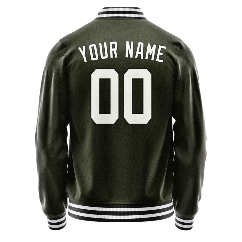 Custom Olive White Solid Color Varsity Letterman Jacket JA02240617LH314