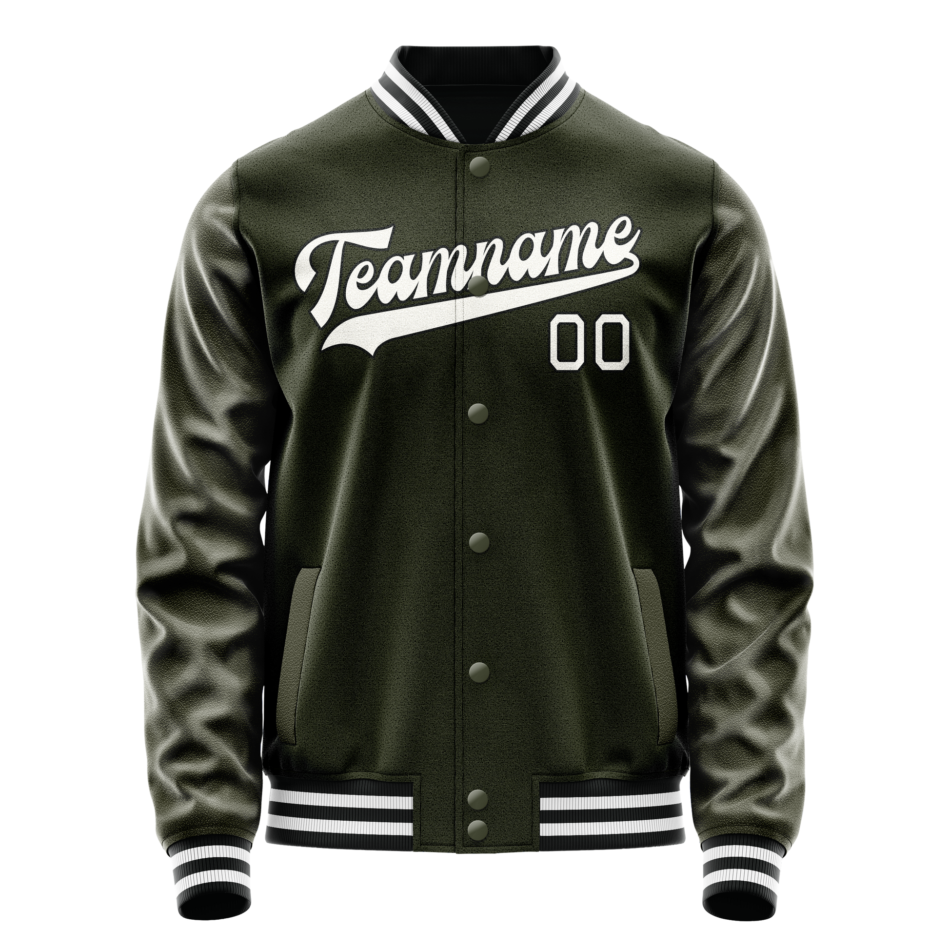 Custom Olive White Solid Color Varsity Letterman Jacket JA02240617LH314