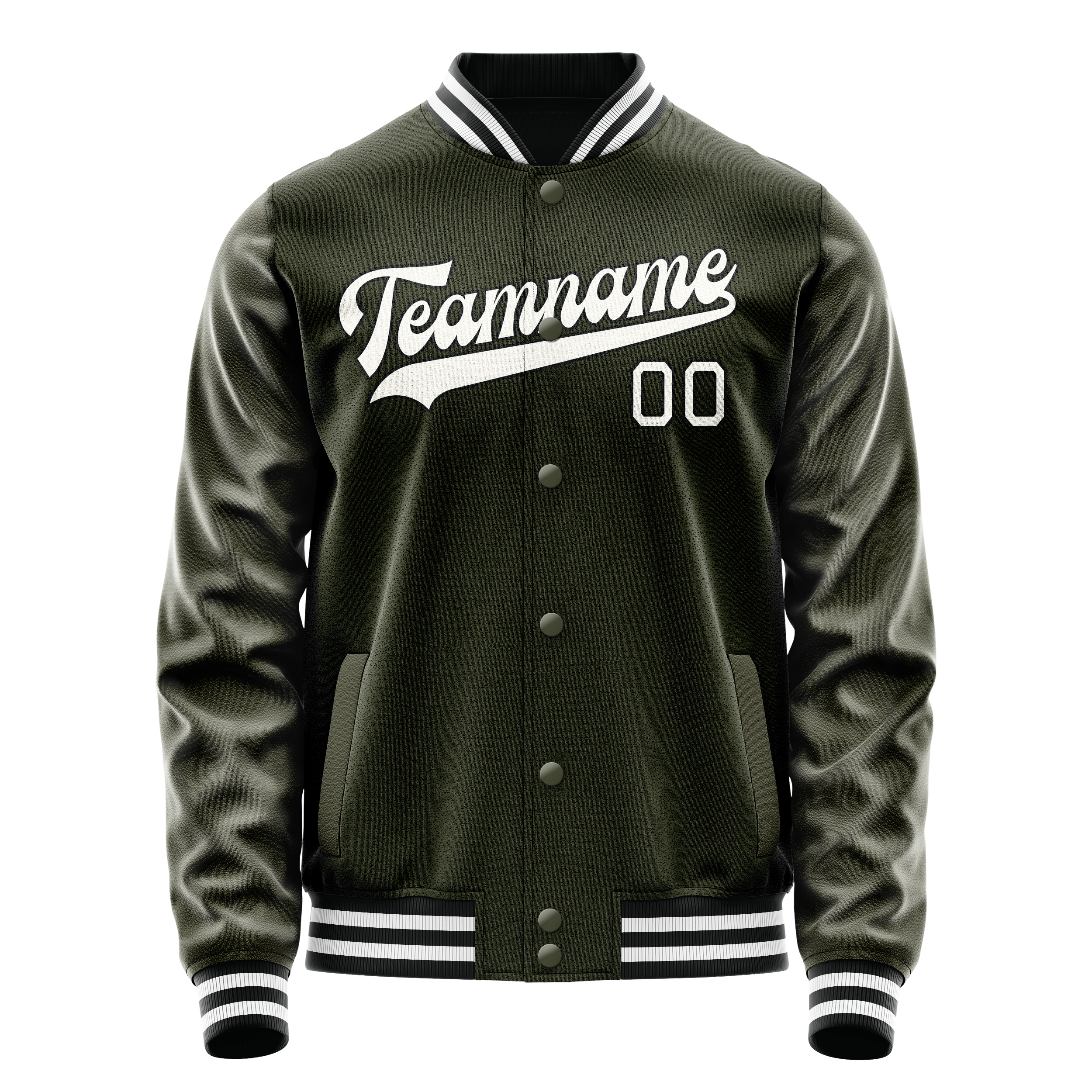 Custom Olive White Solid Color Varsity Letterman Jacket JA02240617LH314