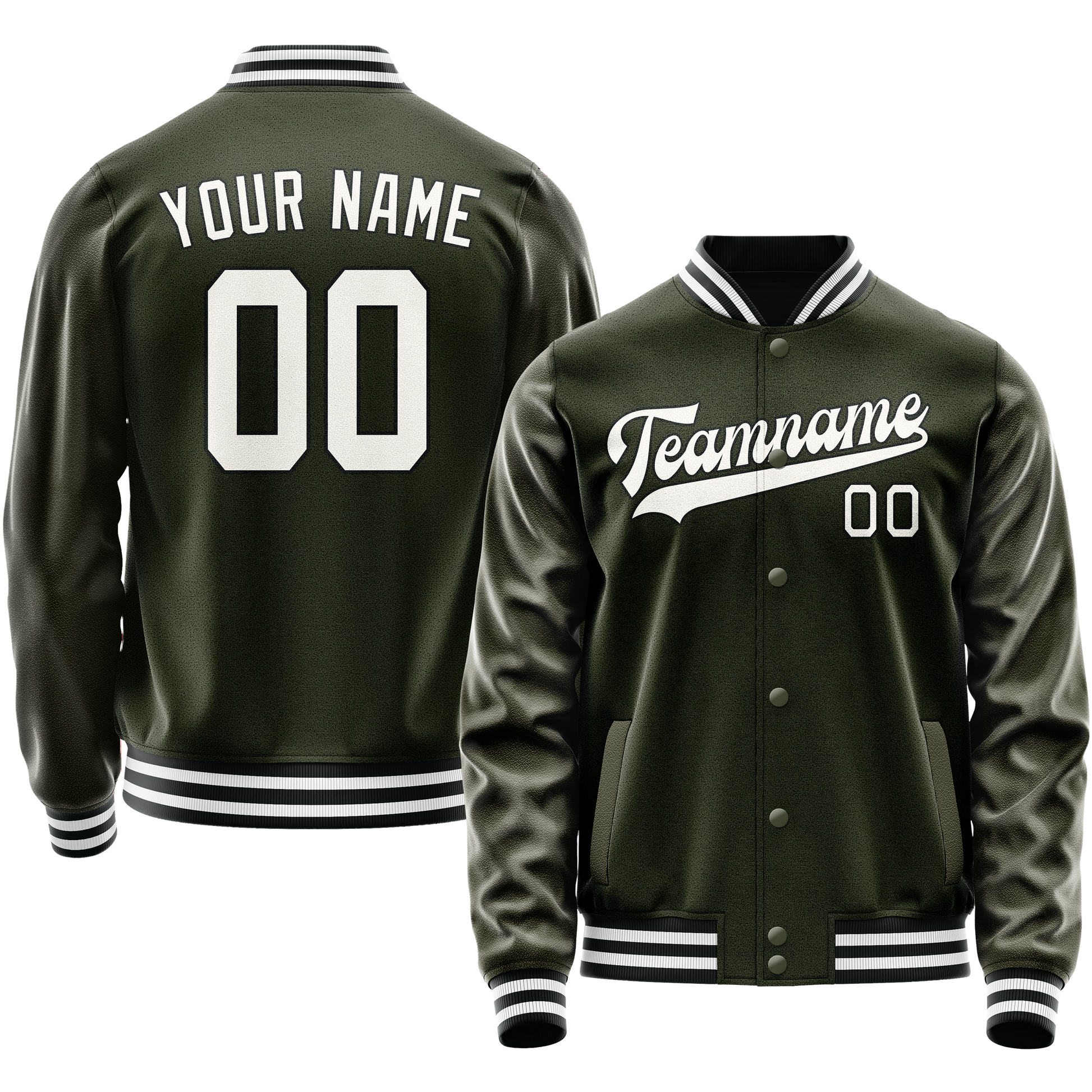 Custom Olive White Solid Color Varsity Letterman Jacket JA02240617LH314