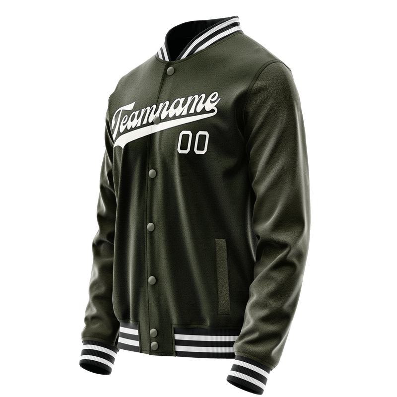 Custom Olive White Solid Color Varsity Letterman Jacket JA02240617LH314
