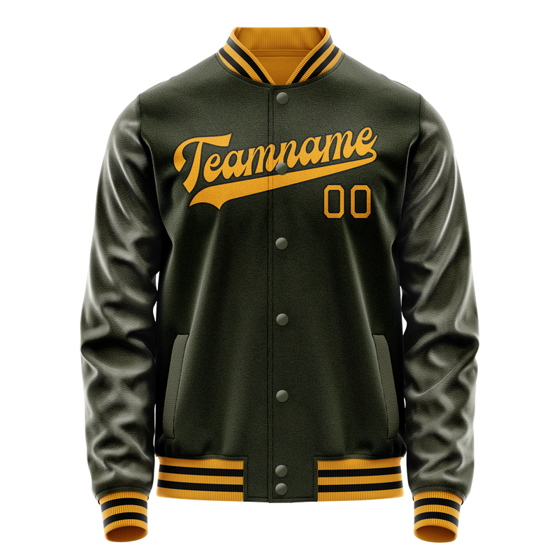 Custom Olive Gold Solid Color Varsity Letterman Jacket JA02240617LH315