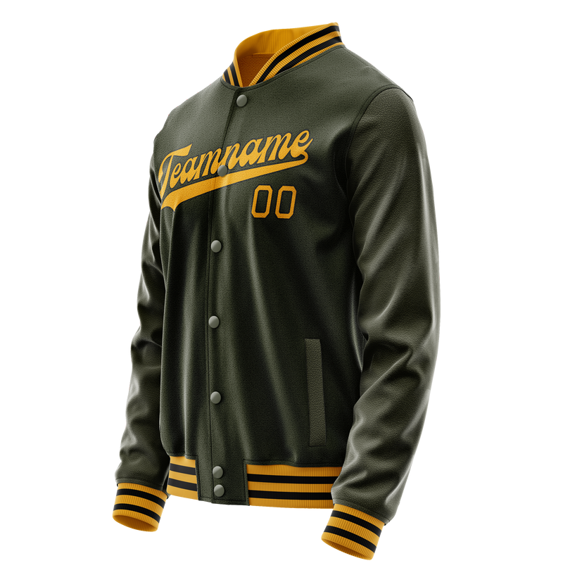 Custom Olive Gold Solid Color Varsity Letterman Jacket JA02240617LH315