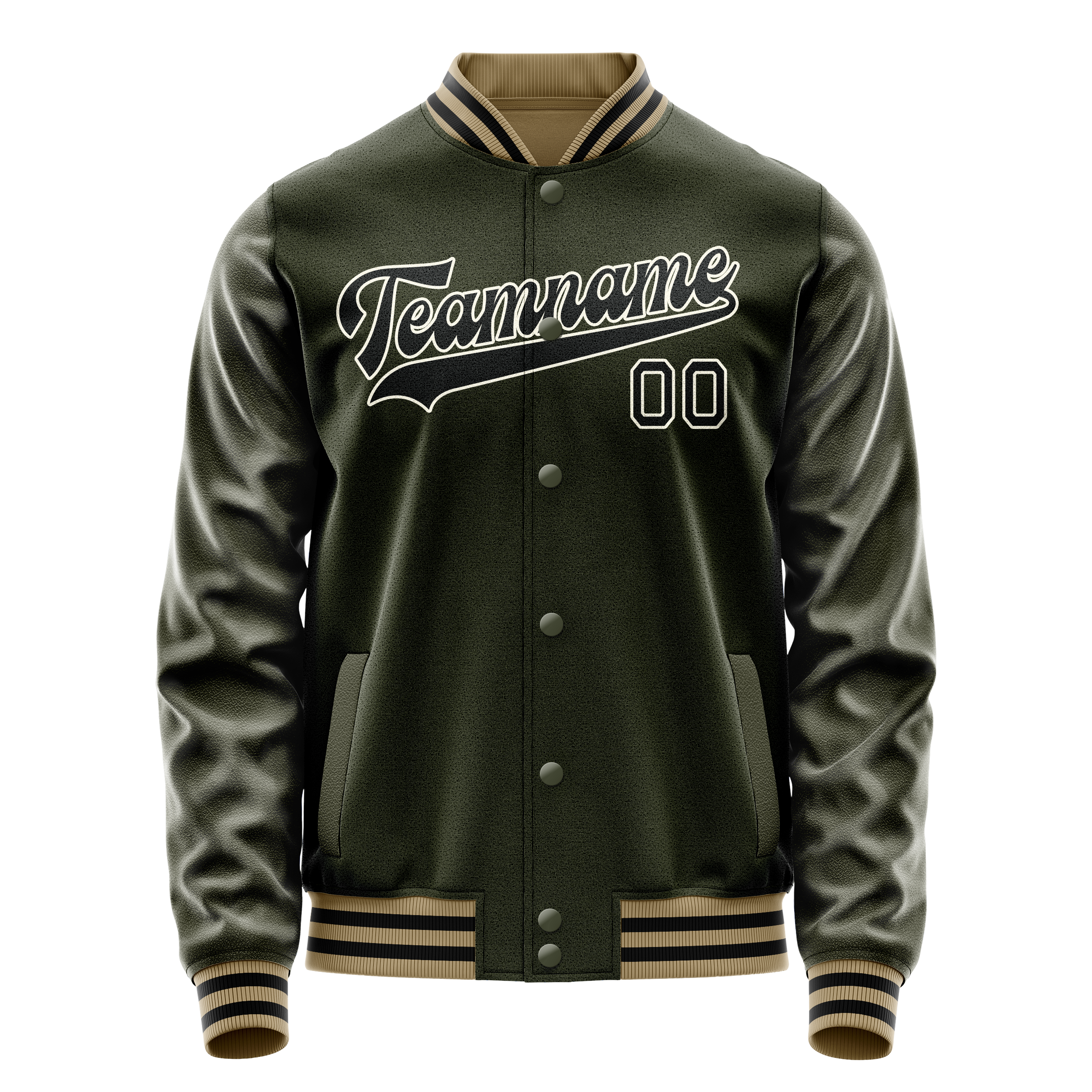 Custom Olive Black Solid Color Varsity Letterman Jacket JA02240617LH306