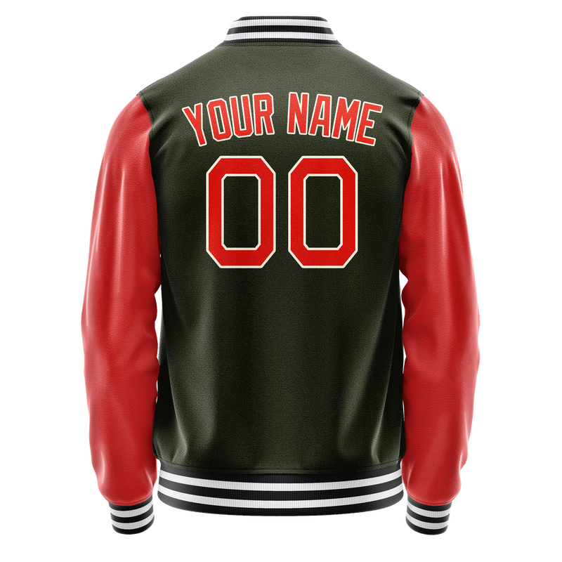 Custom Olive Orange Solid Color Varsity Letterman Jacket JA02240617LH325