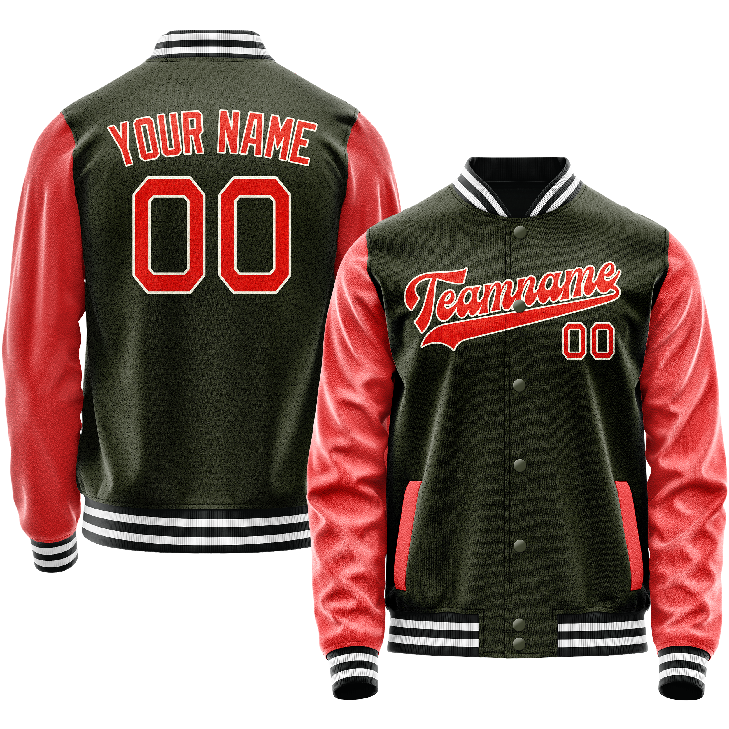 Custom Olive Orange Solid Color Varsity Letterman Jacket JA02240617LH325