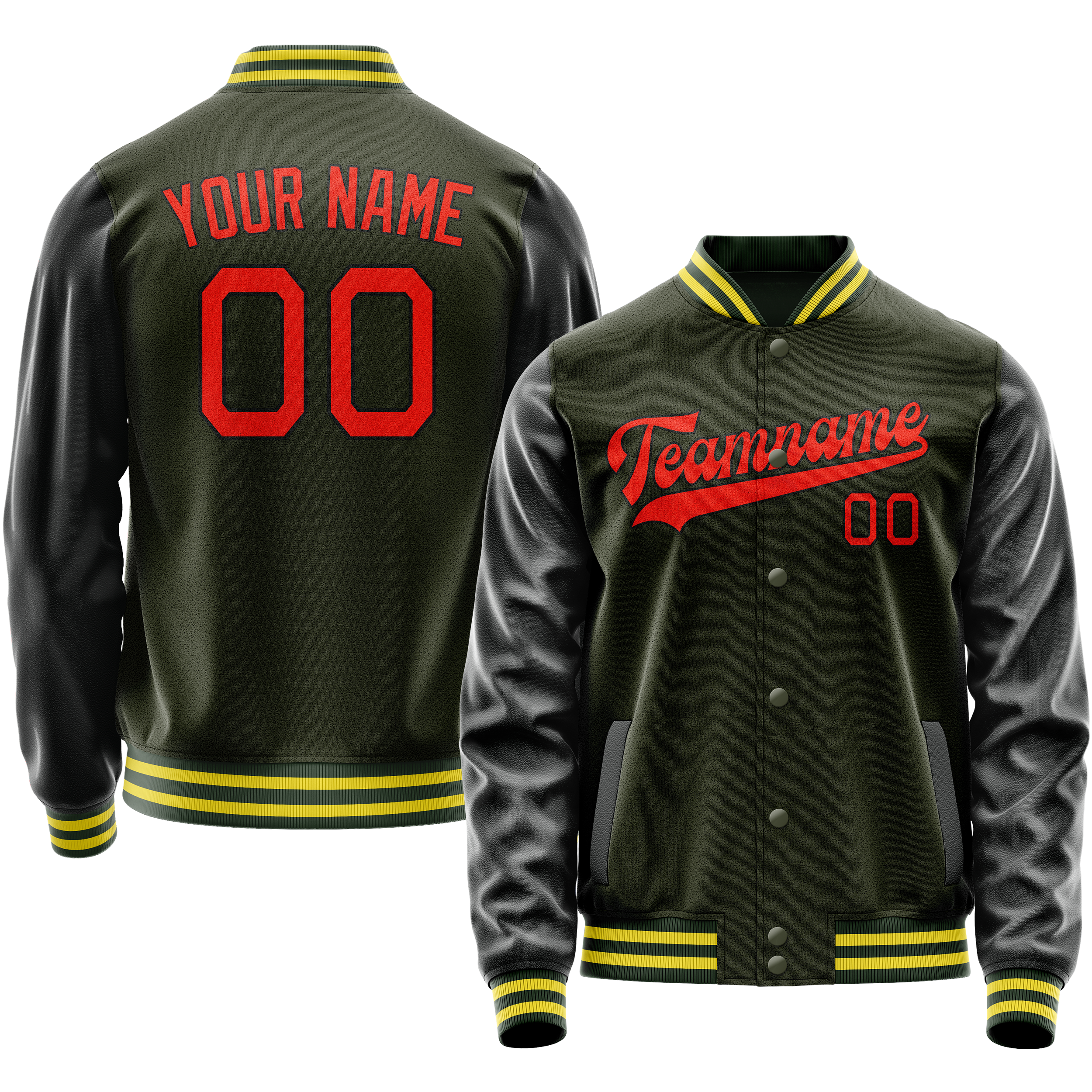 Custom Olive Orange Solid Color Varsity Letterman Jacket JA02240617LH299