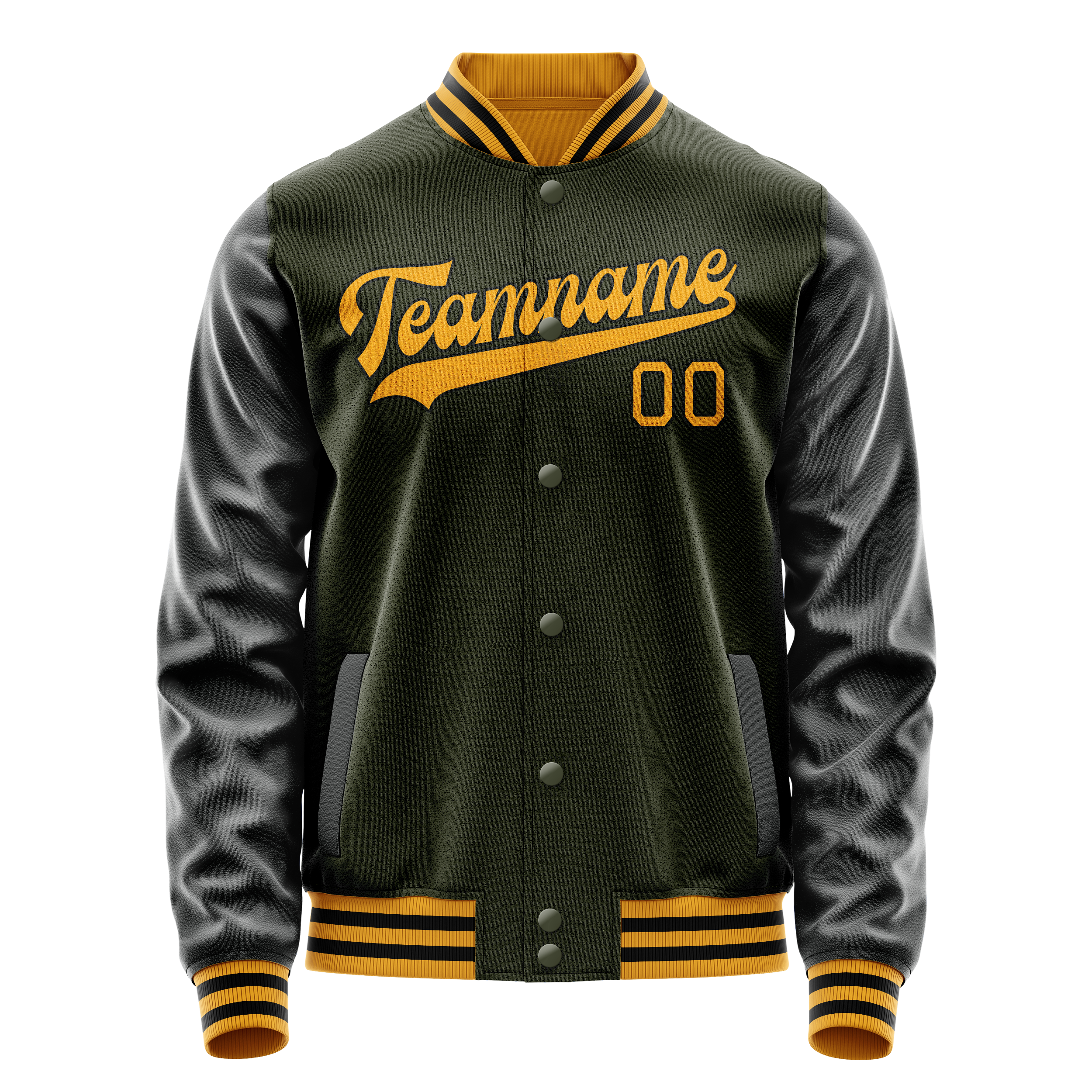 Custom Olive Black Solid Color Varsity Letterman Jacket JA02240617LH310