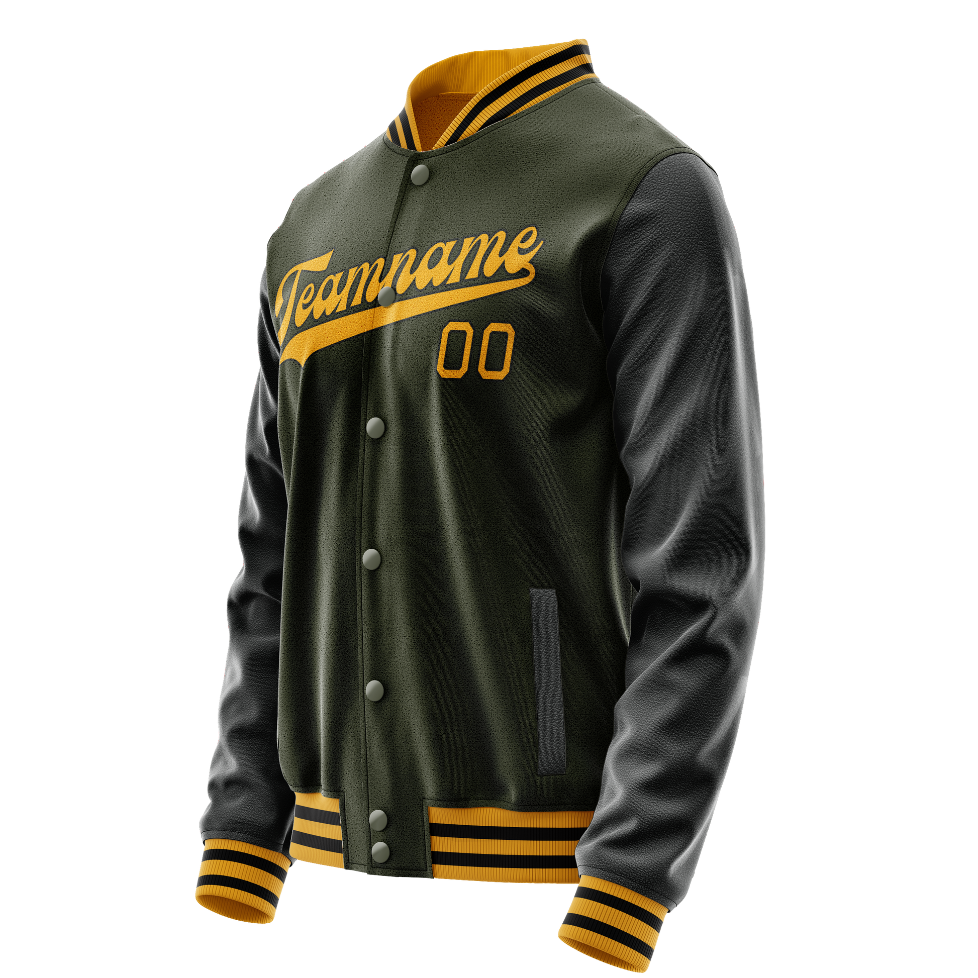 Custom Olive Black Solid Color Varsity Letterman Jacket JA02240617LH310