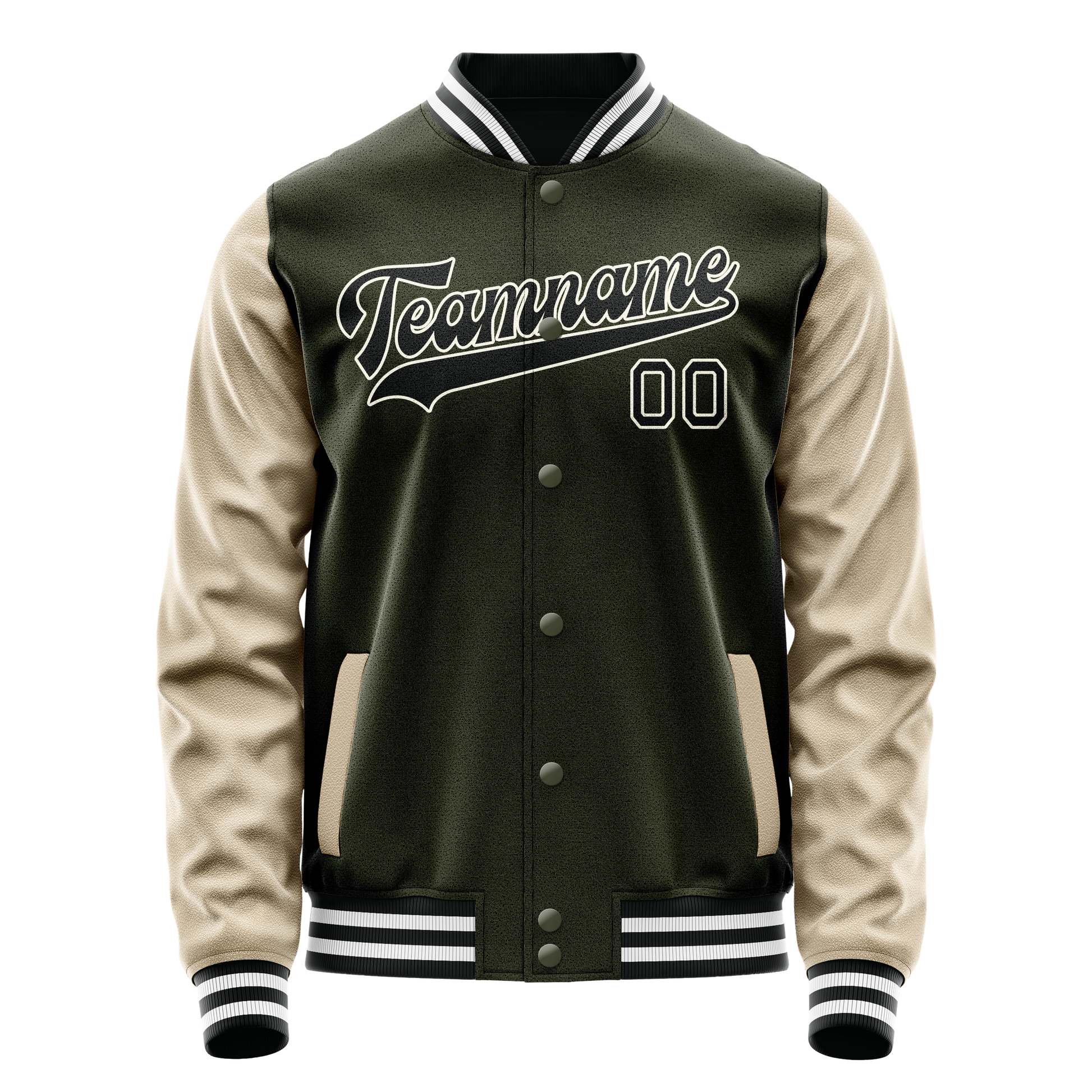 Custom Olive Cream Solid Color Varsity Letterman Jacket JA02240617LH324