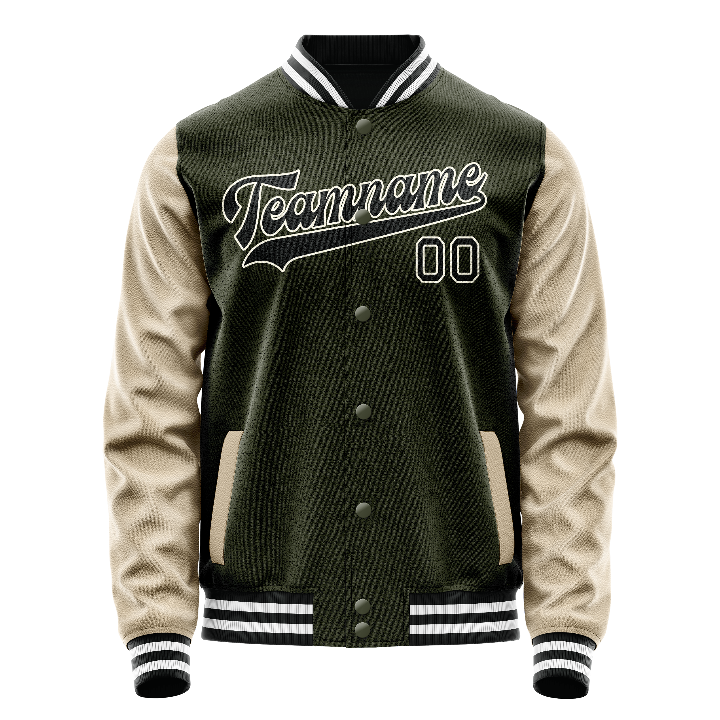 Custom Olive Cream Solid Color Varsity Letterman Jacket JA02240617LH324