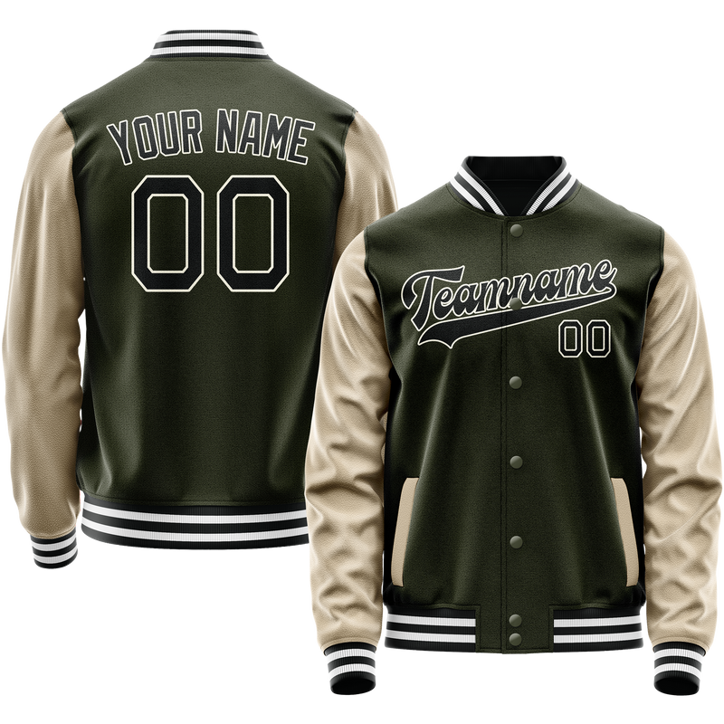 Custom Olive Cream Solid Color Varsity Letterman Jacket JA02240617LH324