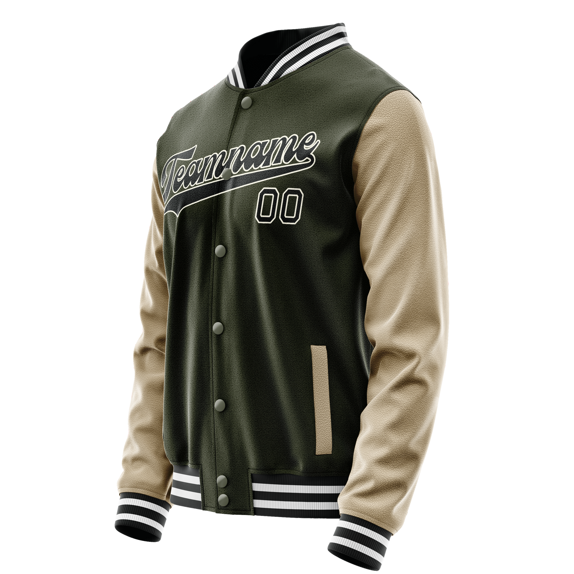 Custom Olive Cream Solid Color Varsity Letterman Jacket JA02240617LH324