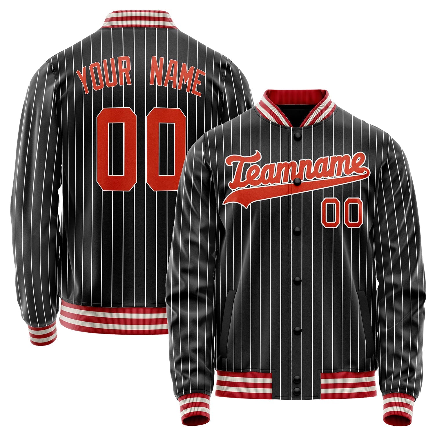 Custom Black Orange White Pinstripe Varsity Letterman Jacket JA02240617HF038