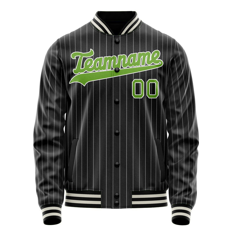 Custom Black Neon-Green Gray Pinstripe Varsity Letterman Jacket JA02240617HF048