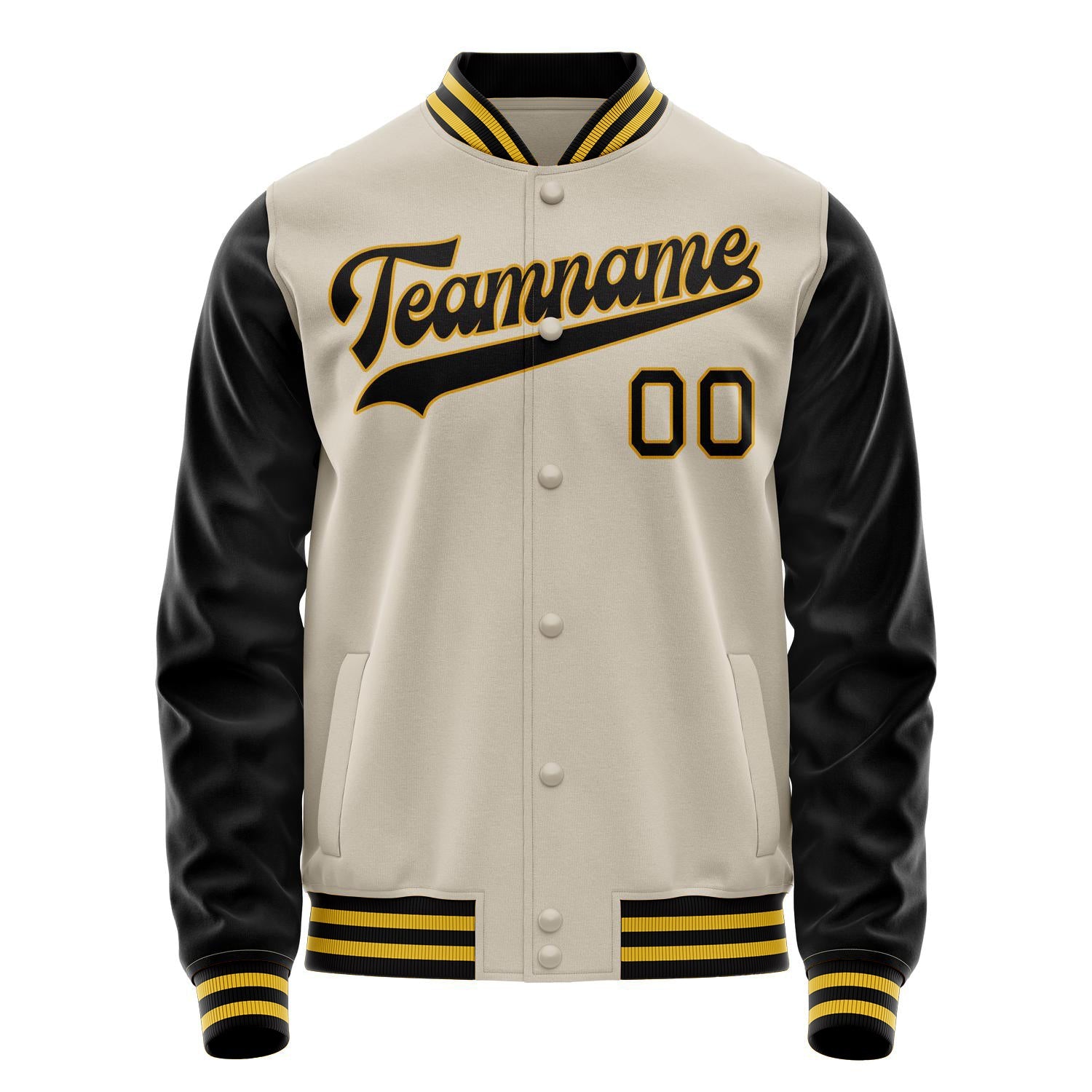 Custom Cream Black Solid Color Varsity Letterman Jacket JA02240617JC091