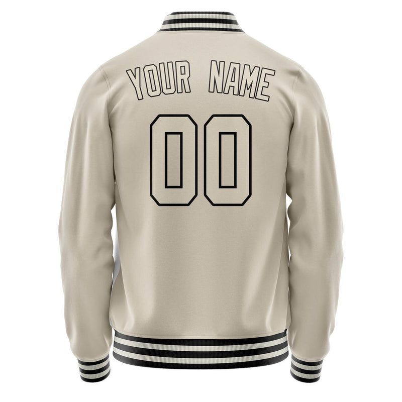 Custom Cream Black Solid Color Varsity Letterman Jacket JA02240617JC112