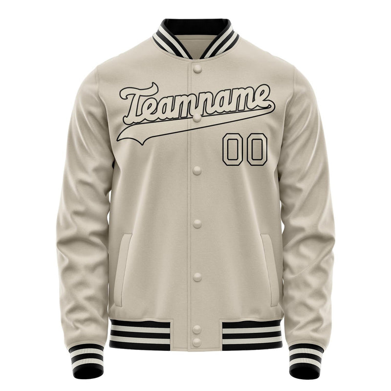 Custom Cream Black Solid Color Varsity Letterman Jacket JA02240617JC112