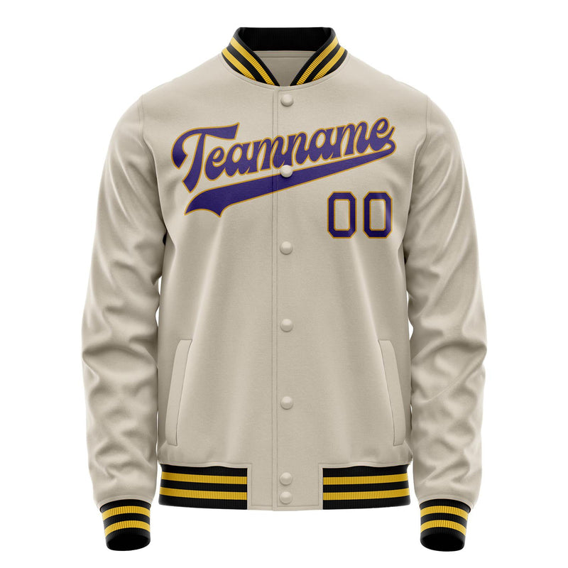 Custom Cream Purple Solid Color Varsity Letterman Jacket JA02240617JC117