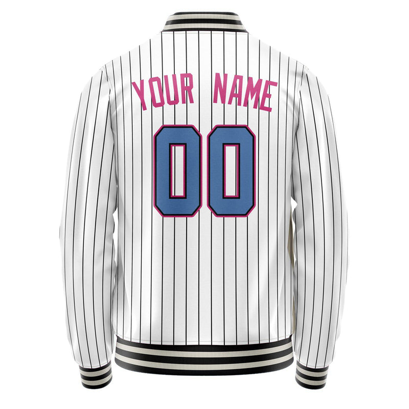 Custom White Pink Black Pinstripe Varsity Letterman Jacket JA02240617JC489