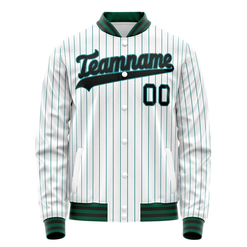 Custom White Teal Teal Pinstripe Varsity Letterman Jacket JA02240617JC497
