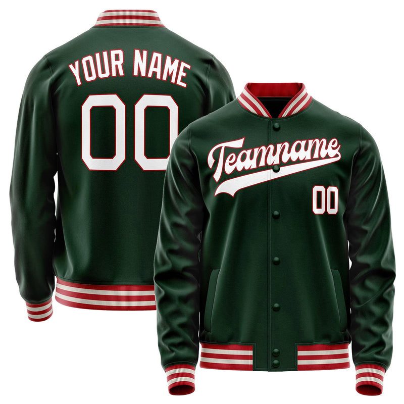 Custom Green White Solid Color Varsity Letterman Jacket JA02240617JG180