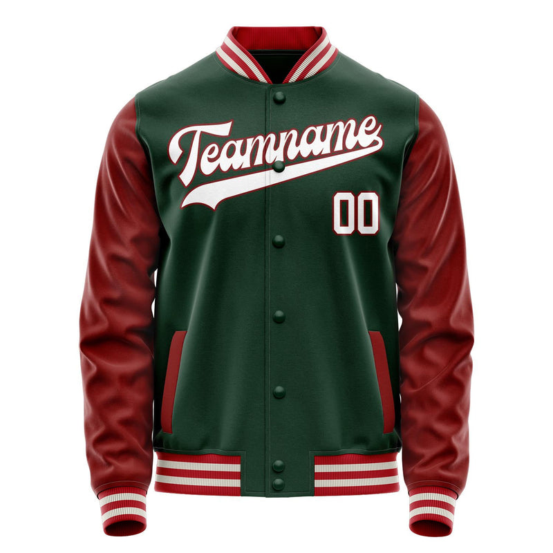 Custom Green Crimson Solid Color Varsity Letterman Jacket JA02240617JG199