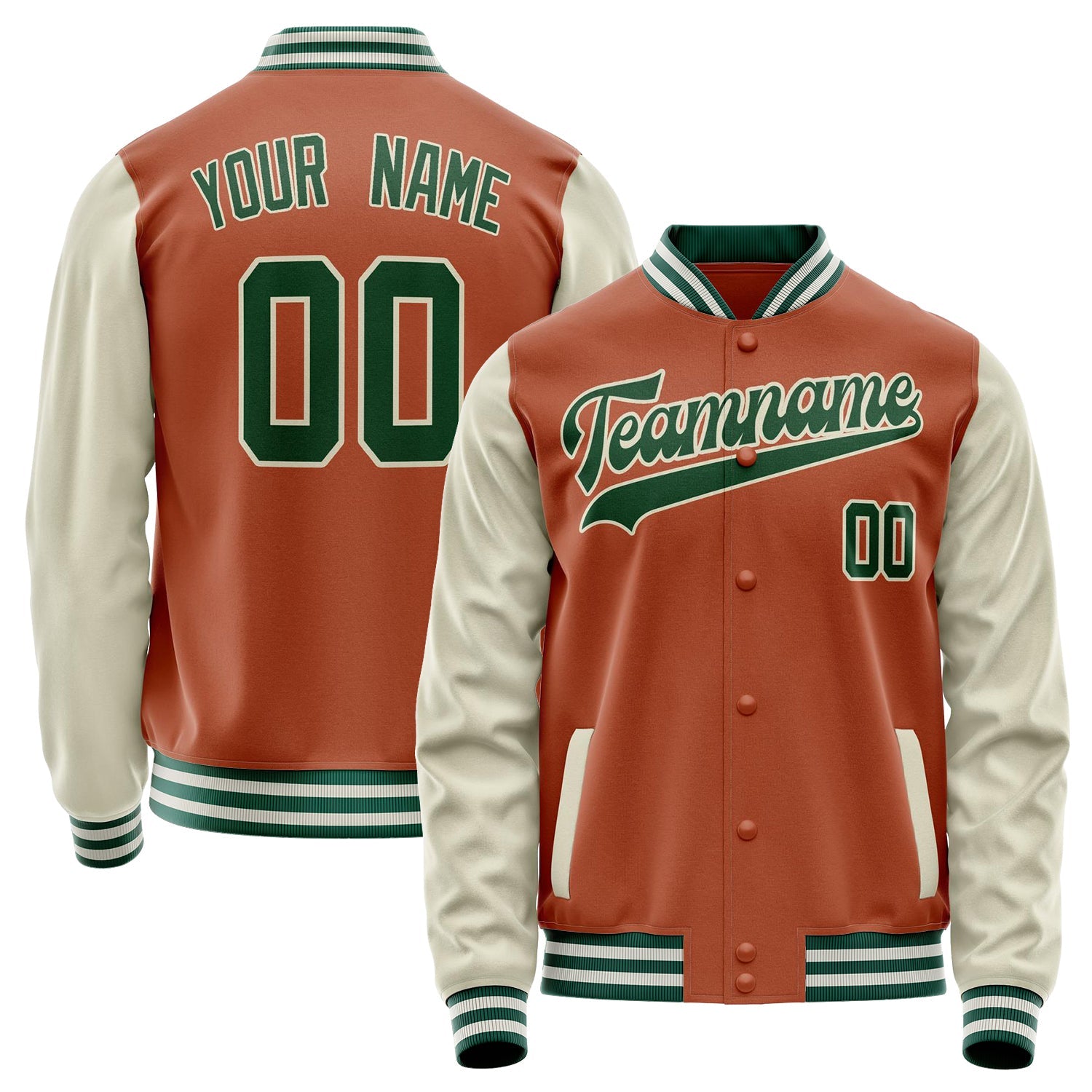 Custom Texas-Orange Cream Solid Color Varsity Letterman Jacket JA02240617JG430