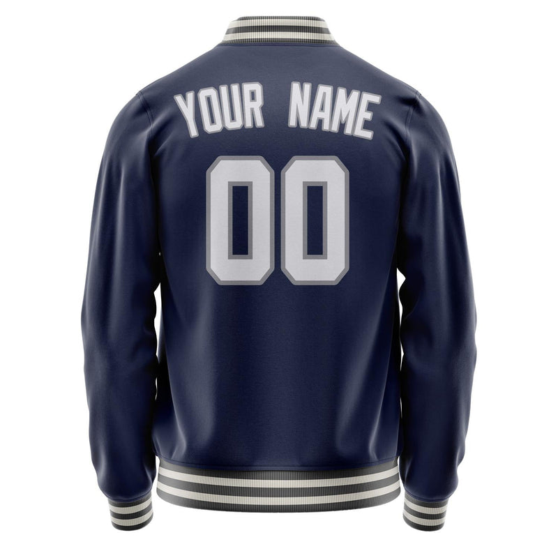 Custom Navy White Solid Color Varsity Letterman Jacket JA02240617KZ271