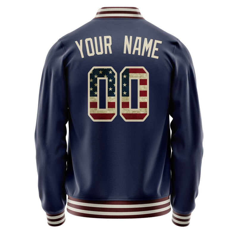 Custom Navy Cream Vintage Usa Flag Varsity Letterman Jacket JA02240617KZ278