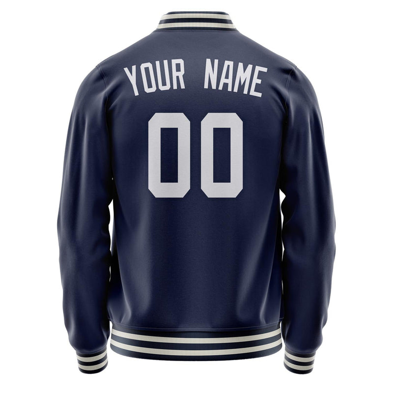 Custom Navy White Solid Color Varsity Letterman Jacket JA02240617KZ291