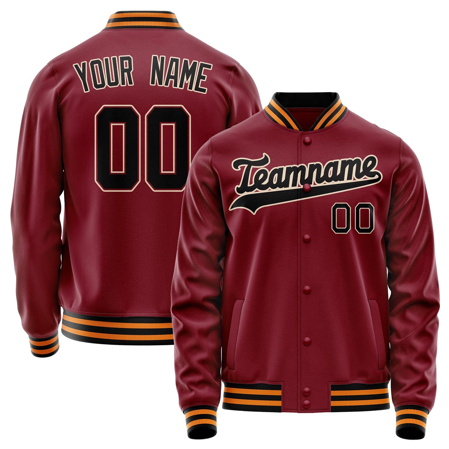 Custom Crimson Black Solid Color Varsity Letterman Jacket JA02240617KZ521