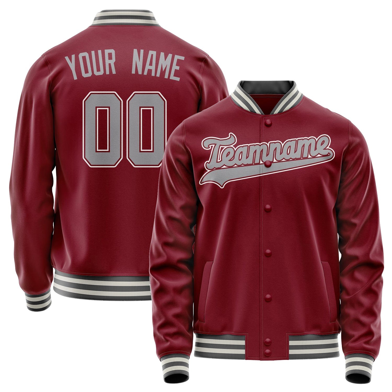 Custom Crimson Gray Solid Color Varsity Letterman Jacket JA02240617KZ529